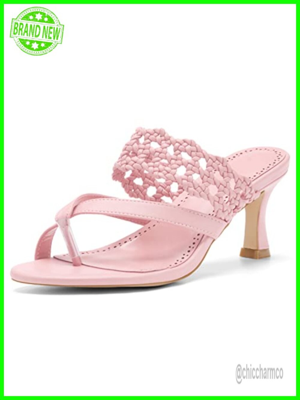 Womens Faux Leather Kitten Heel Thong Sandals Open Toe Ankle Strap Slip On